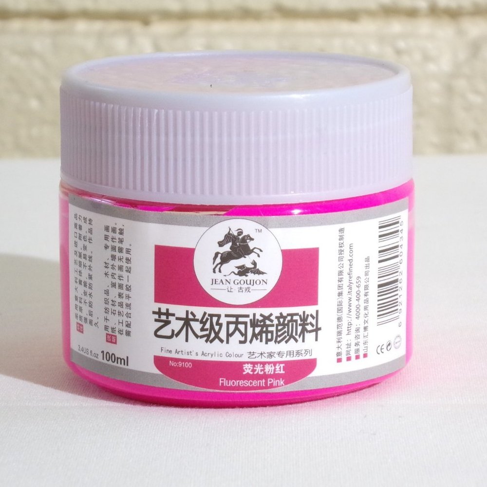 FLUORESCENT PINK NEON ACRYLIC PAINT 100ml Jar Fine Artist Heavy Body JEAN GOUJON - Picture 1 of 4